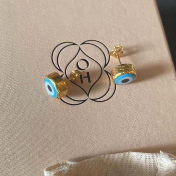 Ottoman Hands London Evil Eye Earrings -- 21k gold plated - Picture 1 of 1